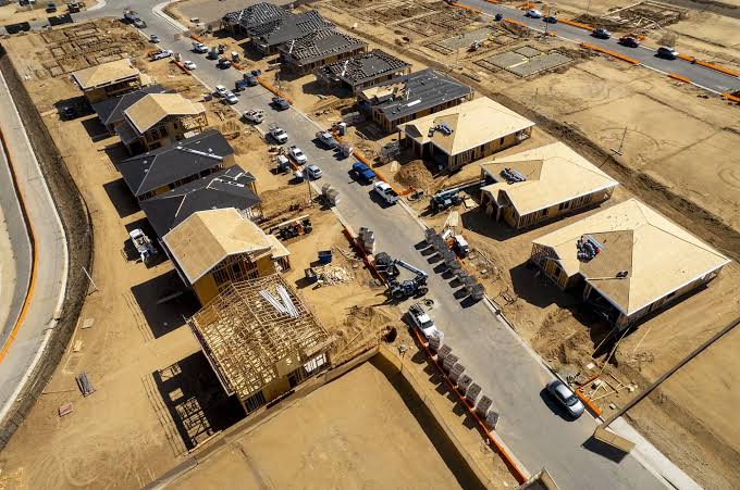Aerial view of a new-home community under development